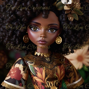 Beautiful Black Doll, AI Digital Art, Sublimation