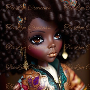 Beautiful Black Doll, AI Digital Art, Sublimation