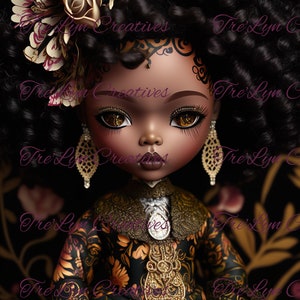 Beautiful Black Doll, AI Digital Art, Sublimation