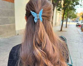 Garra de pelo de mariposa azul pequeña / Entrega rápida gratuita / Hecho a mano con materiales ecológicos / Súper alta calidad