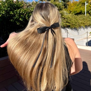 Black Bow Ribbon Hair Clip Free Delivery Soft and Cute Bow for the hair Thin alligator clip Elegant Classy Satin image 3