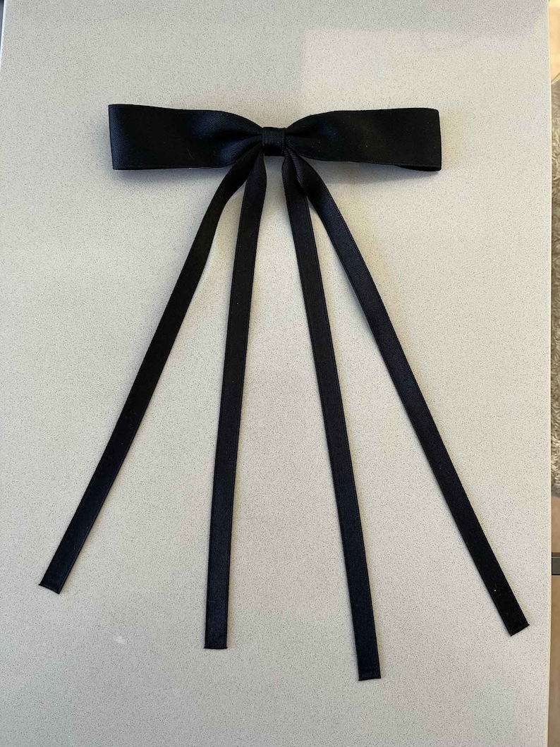 Black Bow Ribbon Hair Clip Free Delivery Soft and Cute Bow for the hair Thin alligator clip Elegant Classy Satin image 6