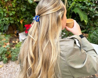 Mini artiglio per capelli blu / Consegna veloce gratuita / Stile classico / Fatto a mano con materiali ecologici / Altissima qualità