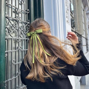 Green Bow Ribbon Hair Clip | Free Delivery | Soft and Cute Bow for the hair | Thin alligator clip | Elegant | Classy | Satin | Pistachio