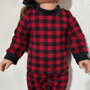 Buffalo check pajamas for 18 inch dolls with black cuffs