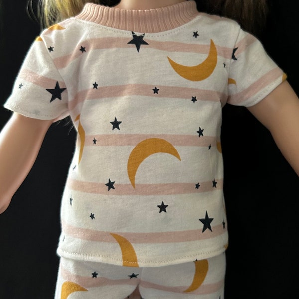 Moon and stars pajama short set for 18 inch dolls
