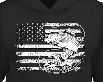 Bass Fishing American Flag Patriotic Boys Girls Kids Hoodie