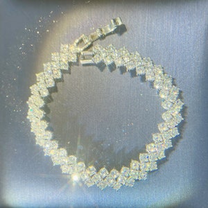18k Gold FN Silver Created Diamonds Multilayer Tennis Link Bracelet,gift for her mother&#39;s day