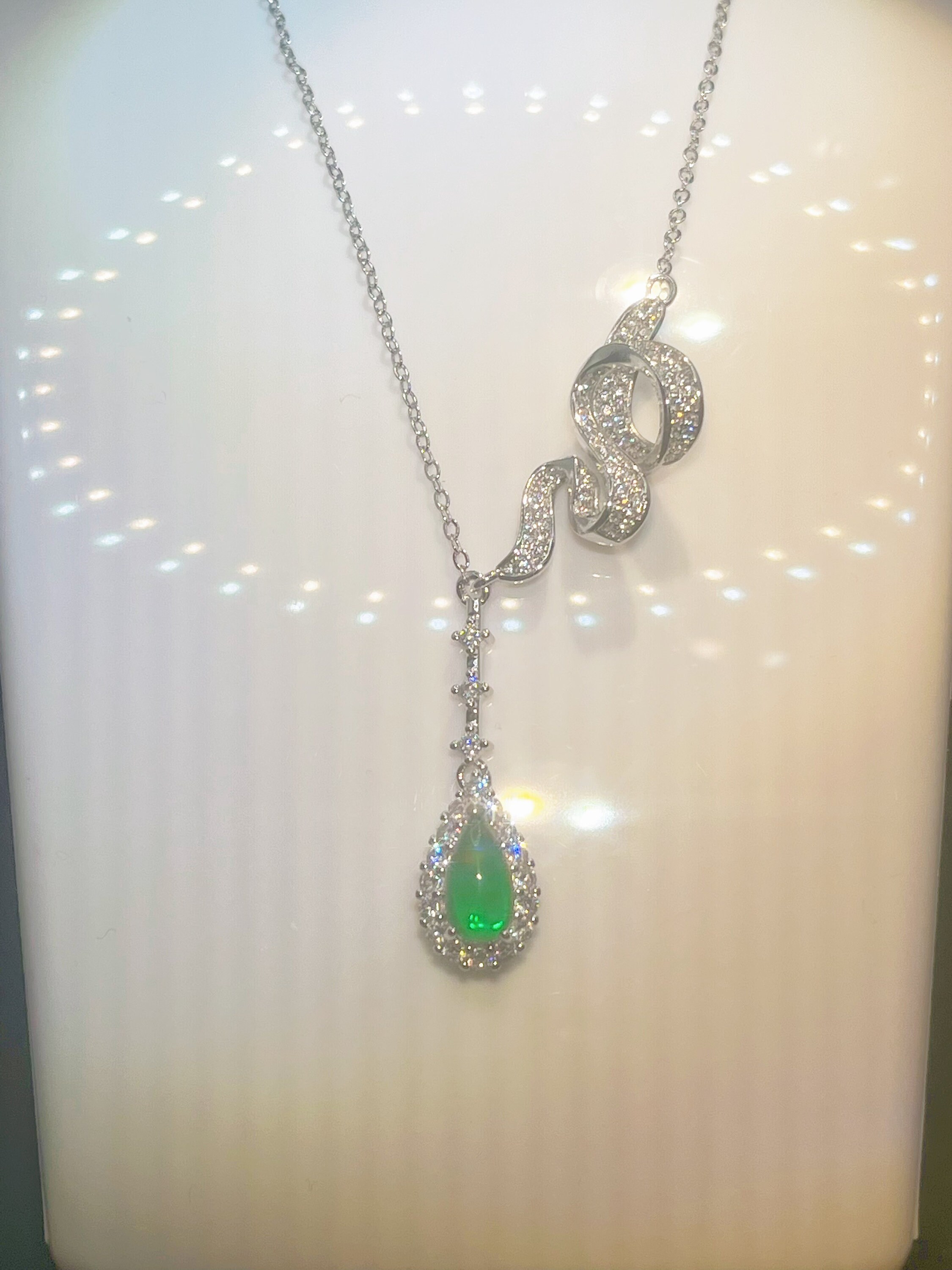 グリーンカルセドニーレクタングルネックレスsilver925| ヤマダウェブコム