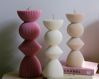 Sculptured Candle, Ribbed Pillar Candle, Geometry Candle,Handmade gift, Shaped Candle, Custom color