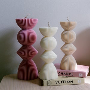 Sculptured Candle, Ribbed Pillar Candle, Geometry Candle,Handmade gift, Shaped Candle, Custom color