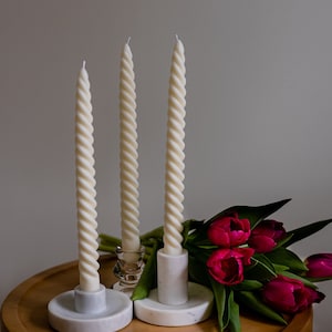 Taper Candle, Gift set, Candlesticks, Table decor, Spiral candle, set of 3, 11,5  inch, Creamy white spiral candle, Wedding, Twisted Taper