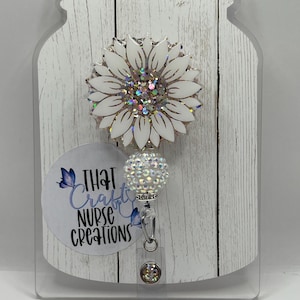 Sunflower Badge Reel for nurse, flower glitter id holder, daisy flower glitter retractable name tag holder, glitter badge reel, custom badge