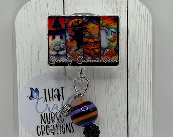Spooky Summerween Badge Reel, Glitter Nurse ID Holder, interchangeable