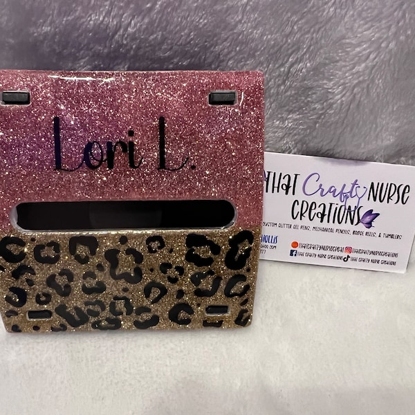 Custom pop up sticky note holder; Custom resin and glitter notepad holder; Leopard print notepad holder; Gift for her; Teacher appreciation