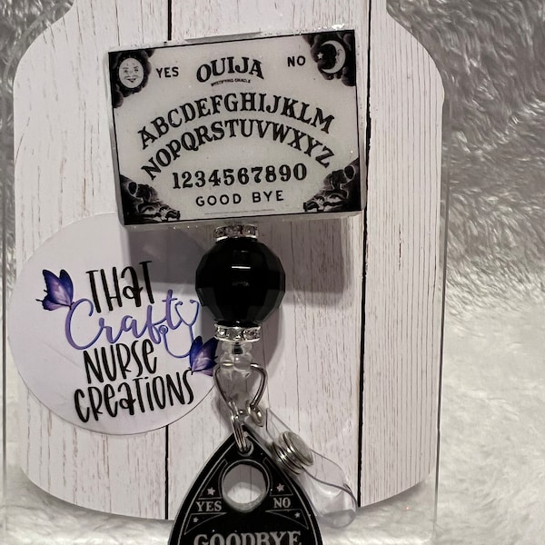 Glow in the dark Ouija board badge reel, Gothic badge reel, Halloween badge holder, Spooky Badge Reel, Spirit board badge reel