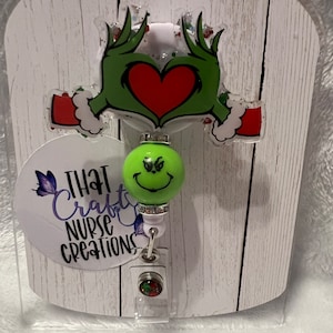 Grinch badge reel, Christmas badge reel, Grinch lanyard for teacher, Christmas name tag holder, Grinch name tag holder, Gift for her