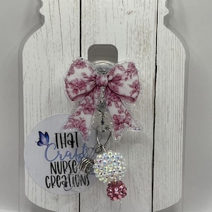 Pink coquette bow badge reel/Retractable badge reel/Nurse badge reel/Badge holder/ID holder/Badge reel/Nurse gift/Pink bow/Interchangeable