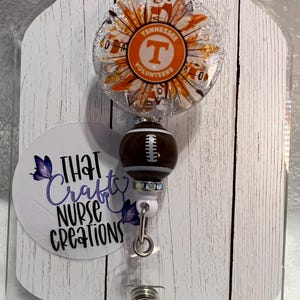 Tennessee football badge reel/Tennessee Vols football badge reel/cute football badge reel/badge holders/glitter badge reel/beaded badge reel
