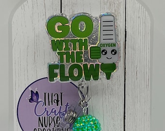 Porta credenciales "Go with the flow", accesorios brillantes para terapeutas respiratorios, regalo intercambiable para enfermeras/maestras, RT