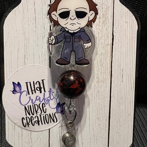 Horror movie character badge reel/Halloween badge reel/Michael Myers badge reel/Scary movie character badge reel for nurse/Retractable id