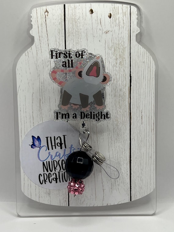 First of all Im a delight badge reel/Funny badge reel/opossum badge reel/possum/gifts for nurses/nurse gift/teacher gift/teacher lanyard