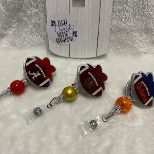 Football badge reel; Football with bow glitter badge reel; Gift for her; Nurse appreciation gift; Teacher appreciation; Football lanyard