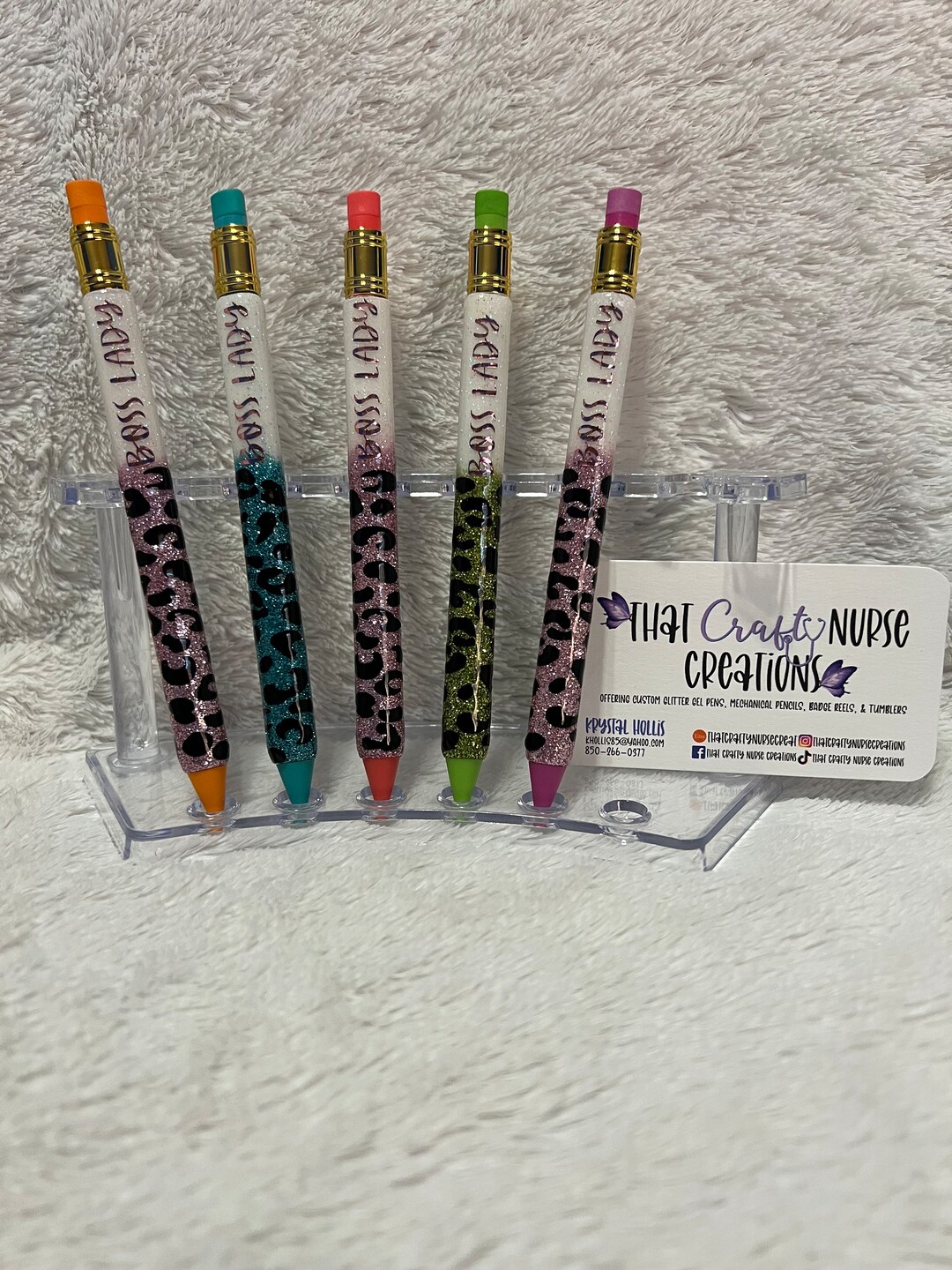 Custom Resin Leopard Print Mechanical Pencil, Glitter Epoxy Mechanical