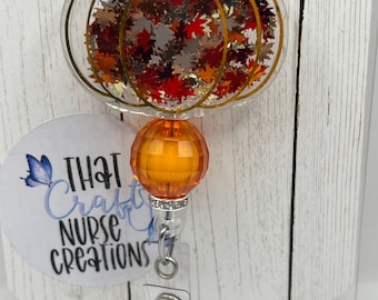 Porta credenciales con forma de calabaza y hojas de otoño, regalo para enfermeras/maestras, intercambiable