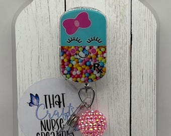 Pill Badge Reel: Glitter Pharmacy Tech Retractable Badge Holder