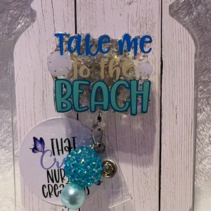 Take me to the beach badge reel; Spring badge reel; Gift for her; Summer badge reel; Beach glitter badge reel; Beach lovers gift idea