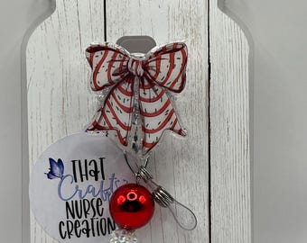 Christmas Tree Cake Badge Reel, little Debbie, coquette bow, glitter nurse accessories, interchangeable nurse/teacher gift