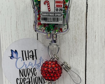 Jingle juice shaker badge reel, interchangeable Christmas glitter nurse accessories, nurse/teacher gift