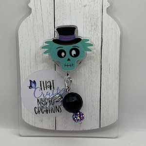 Hitchhiking ghost badge reel, Halloween badge reel for nurse, Hitchhiking ghost name tag holder, Halloween lanyard for teacher, spooky ghost