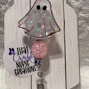 Spooky Ghost Badge Reel; Fall lanyard for teachers; Nurse appreciation; Gift for her; Halloween glitter badge reel; Teacher appreciation