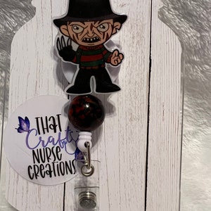 Freddie Krueger badge reel/Retractable Horror movie character badge reel/Scary movie character badge reel/Halloween badge reel for nurses