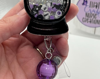 Crystal Ball Shaker Badge Reel, custom, spooky, Halloween, glitter nurse accessories, interchangeable nurse/teacher gifts