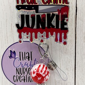 True Crime Junkie Badge Reel, custom, glitter nurse accessories, interchangeable nurse/teacher gifts image 8