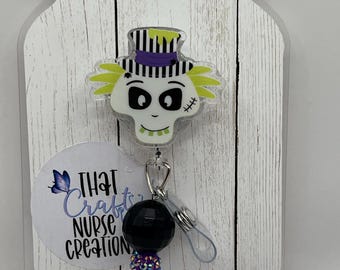 Spooky Ghost Badge Reel, custom, Halloween glitter nurse accessories, interchangeable nurse/teacher gifts