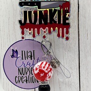 True Crime Junkie Badge Reel, custom, glitter nurse accessories, interchangeable nurse/teacher gifts image 5