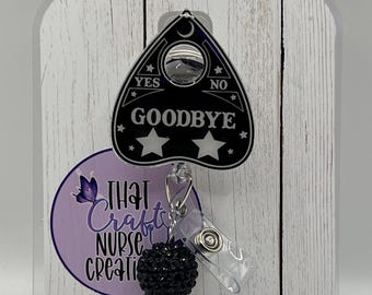 Glow in Dark Planchette Badge Reel, Spooky Glitter Halloween Nurse Accessories, interchangeable gift
