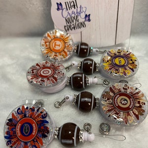 Cute Football badge reels for nurses; Gift for her; Gator badge holder; Seminole ID clip; Alabama football ID clip; Kansas Chiefs badge reel
