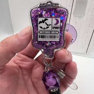 Witchs Brew Shaker Badge Reel, spooky, custom, Halloween, glitter nurse accessories, interchangeable nurse/teacher gifts