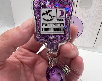 Witchs Brew Shaker Badge Reel, spooky, custom, Halloween, glitter nurse accessories, interchangeable nurse/teacher gifts