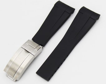 21mm Black Rubber Oysterflex Style Strap Combination Buckle