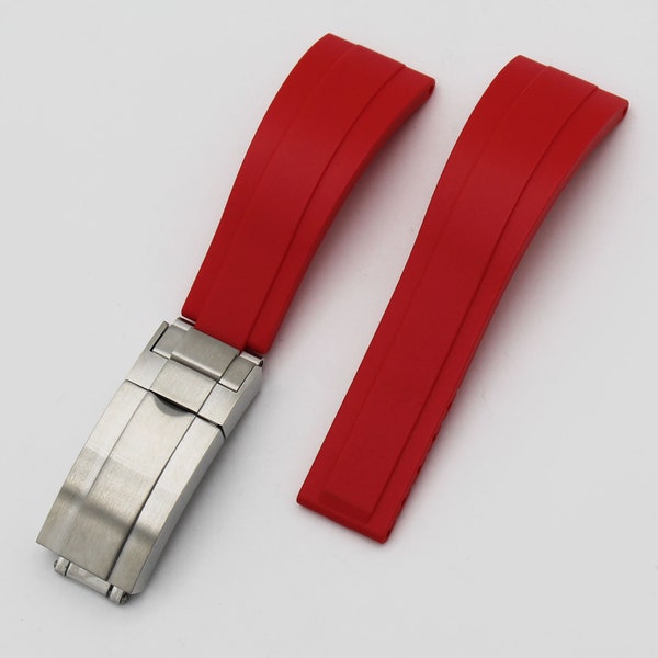 20mm Red Rubber Oysterflex Style Strap Combination Buckle