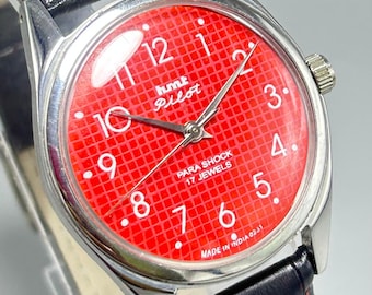 Vintage Automatic HMT Pilot Red Dail Men's Wrist Watch 17 Jewels India Made
