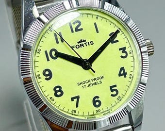 Vintage Fortis Made Silver Bazzel Big Digit Hand Winding Mechanical Men's Watch ST-96