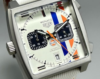 Refurbished Tag Heuer Monaco Gulf White Dial With Date indicator Quartz Movment Men's Wrist Watch