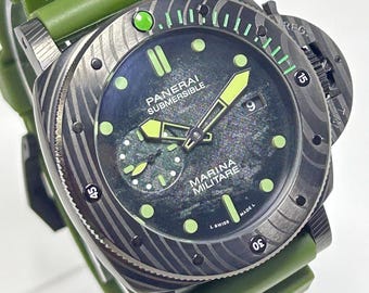 Refiurbished Automatic Panerai Black Dial Black Case Date Indicator Green Strip Men's Wrist Watch
